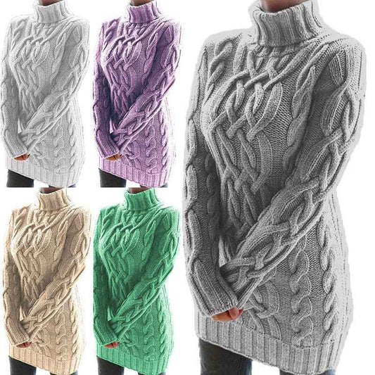 Women's Sweater Dress Autumn Winter Thick Double Lapels Long Sweater - Sultani Trade Company