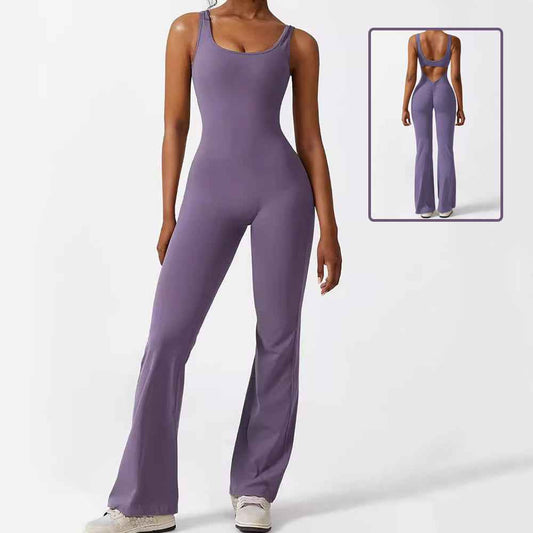 Women Sleeveless Flare Jumpsuits Fitness Yoga Long Pants - Sultani Trade Company