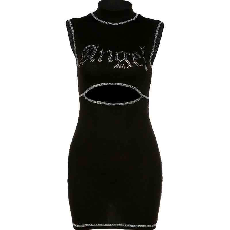 Fashion street beat letter rhinestone slim dress