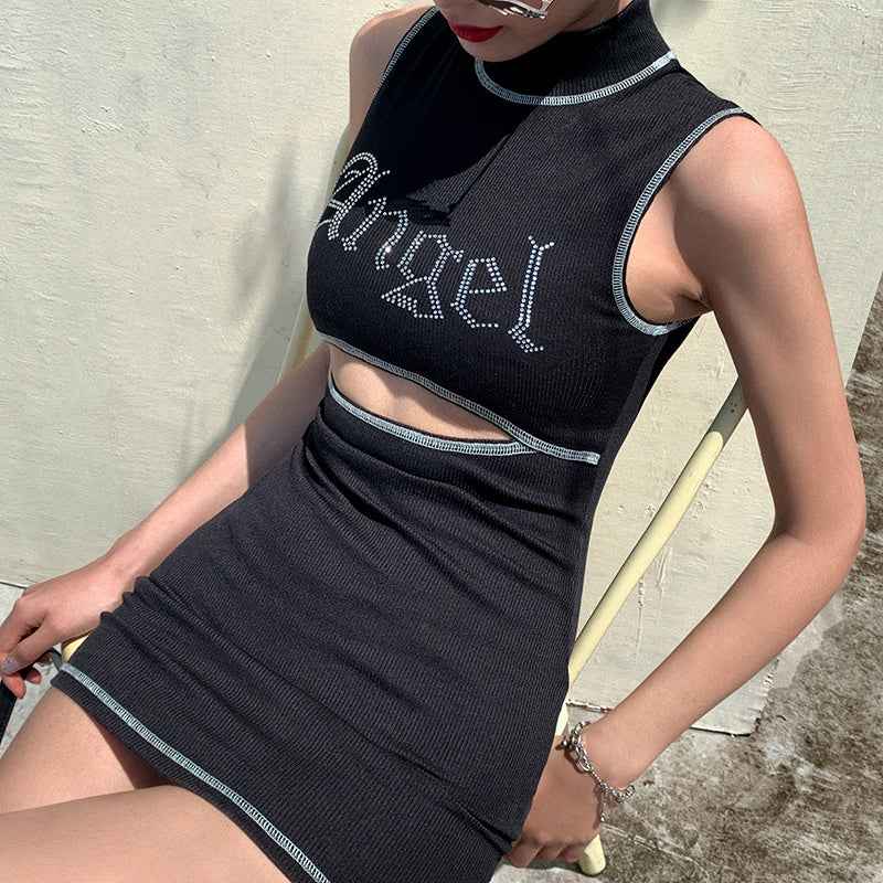 Fashion street beat letter rhinestone slim dress