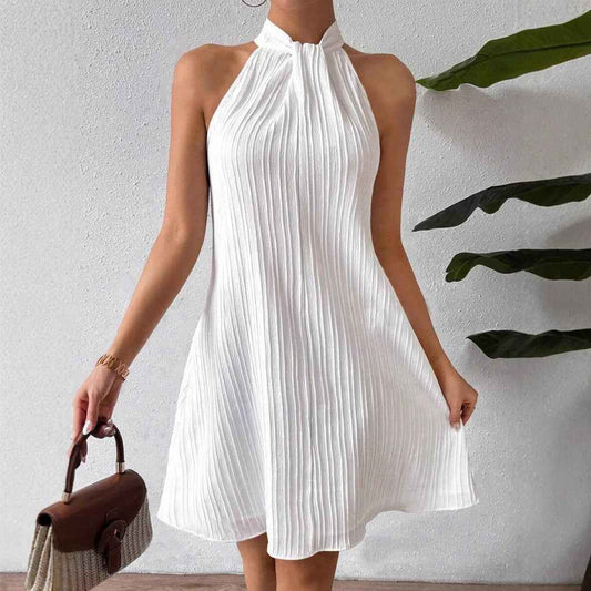 Women's Hanging Neck Pleated Drape Cross Dress - Sultani Trade Company