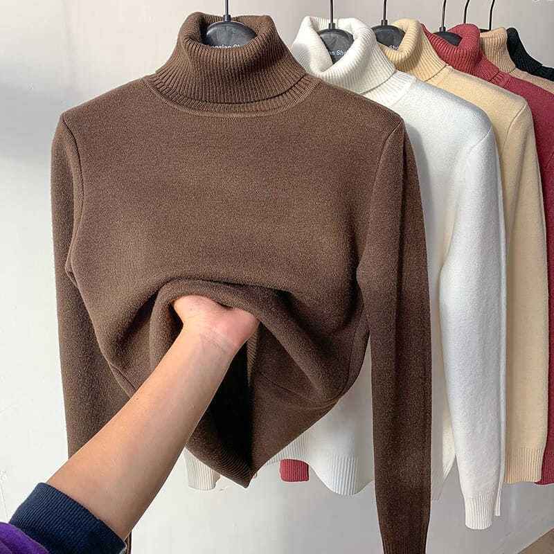 Turtle Neck Winter Sweater Women Elegant Thick Warm Female Knitted Pullover Loose Basic Knitwear - Sultani Trade Company