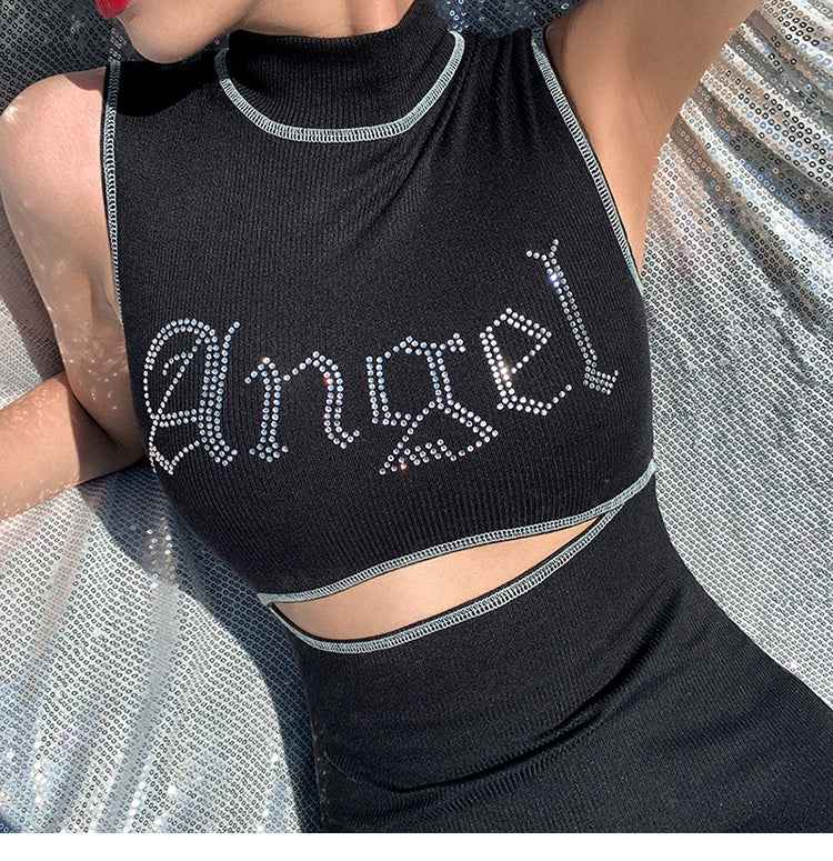 Fashion street beat letter rhinestone slim dress