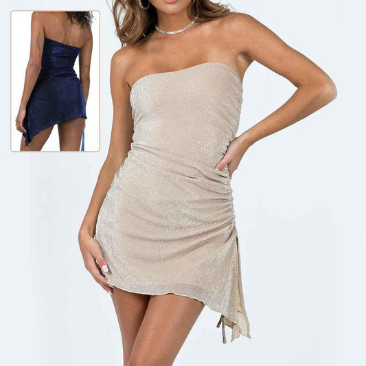 Ins Tube Top Backless Summer Party Dress with Drawstring - Trendy Backless Summer Party Dress for Club Wear - Sultani Trade Company