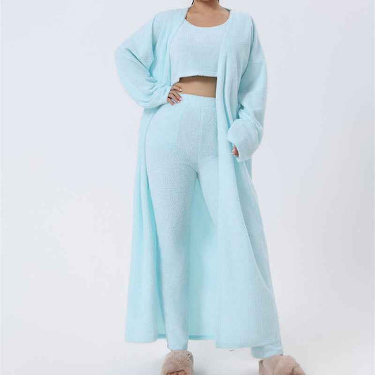 Cozy Pajama Set, 3 Piece Lounge Set, Cute Loungewear, Warm Suit Sets, Matching Set, Lounge Set, 3 Piece Pant Sets, Women Winter Dress - Sultani Trade Company