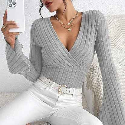 Women's Autumn And Winter Rib Sunken Stripe V-neck Flared Slim-fit Long Sleeve T-shirt Elegant Women's Top - Sultani Trade Company