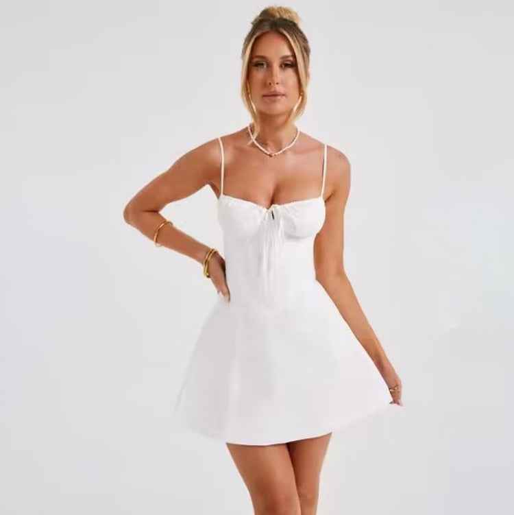 Women's High Waist A- Line Dress With Suspenders Dress - Sultani Trade Company