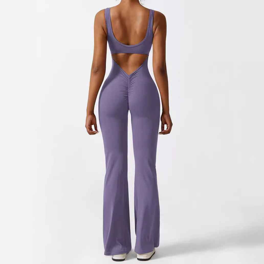 Women Sleeveless Flare Jumpsuits Fitness Yoga Long Pants - Sultani Trade Company