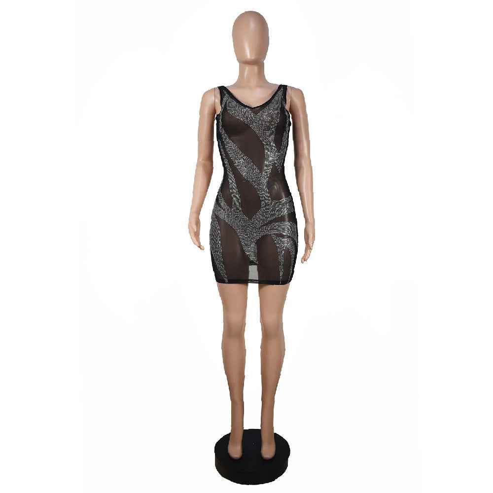Perspective Rhinestone Nightclub Dress Woman - Sultani Trade Company