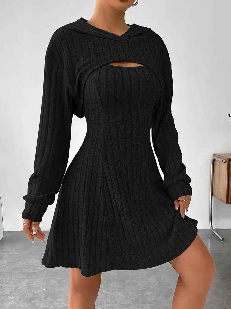 Women's Two-piece Set Dresses New Fashion Fall Winter Hooded Shawl Long-sleeved Vest Short Skirt