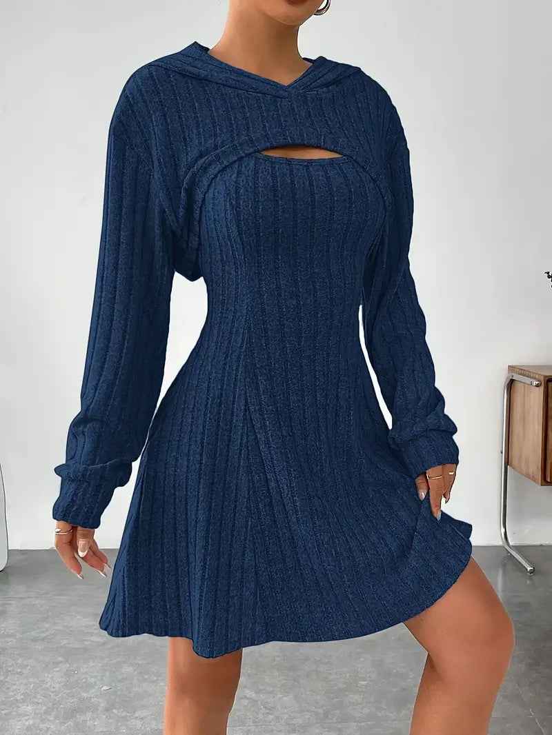 Women's Two-piece Set Dresses New Fashion Fall Winter Hooded Shawl Long-sleeved Vest Short Skirt
