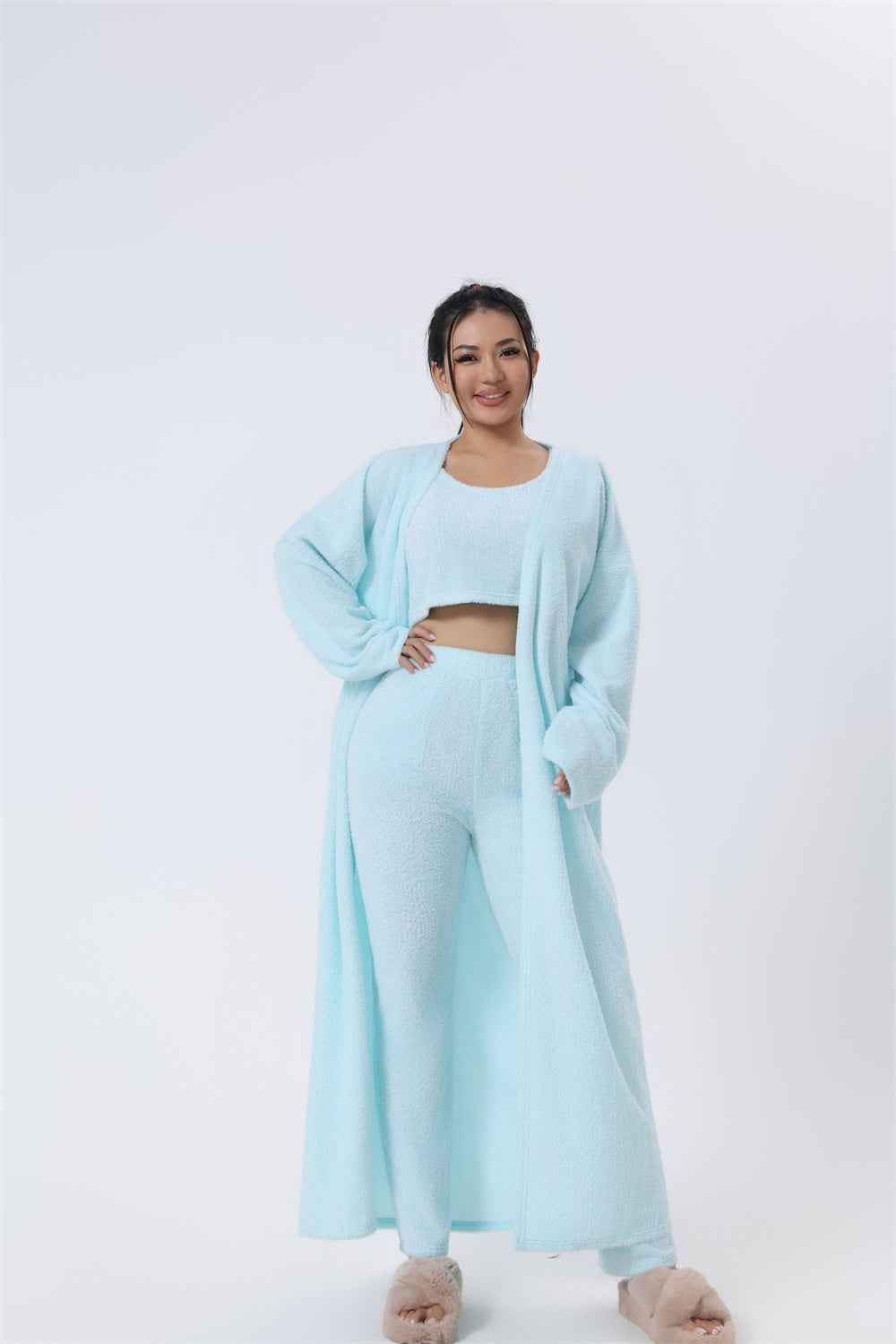 Cozy Pajama Set, 3 Piece Lounge Set, Cute Loungewear, Warm Suit Sets, Matching Set, Lounge Set, 3 Piece Pant Sets, Women Winter Dress - Sultani Trade Company