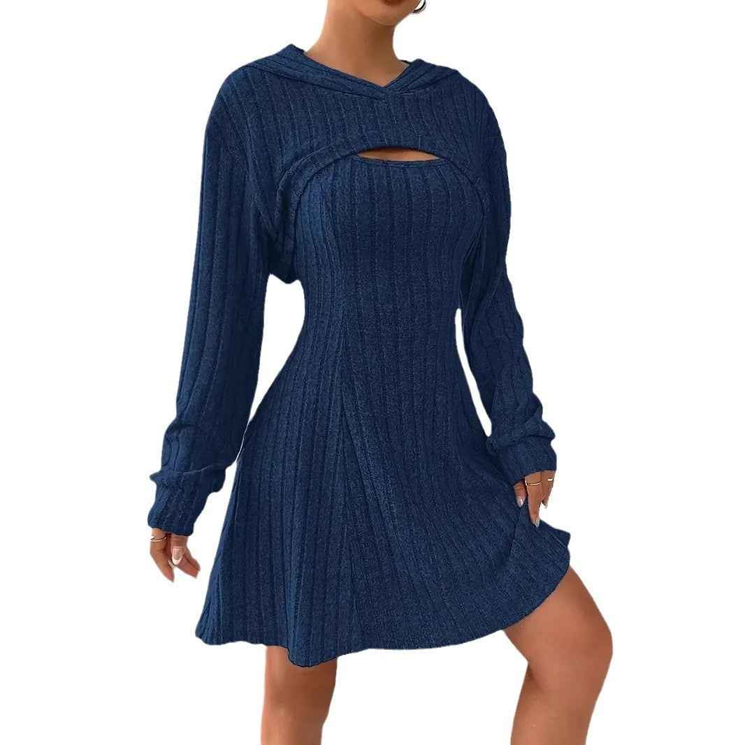 Women's Two-piece Set Dresses New Fashion Fall Winter Hooded Shawl Long-sleeved Vest Short Skirt - Sultani Trade Company