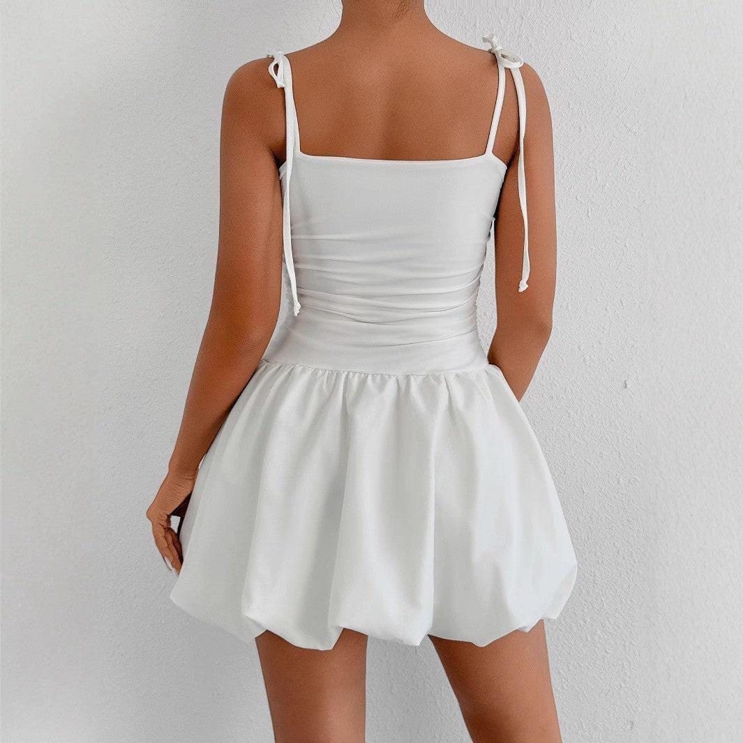 White Tube Top Dress with Slim Fit Milk Silk Mini Skirt for Effortless Style - Sultani Trade Company