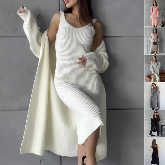 Knit Dress & Cardigan Set – Two Piece Sleeveless Bodycon Outfit, Casual Elegant Women’s Clothing - Sultani Trade Company