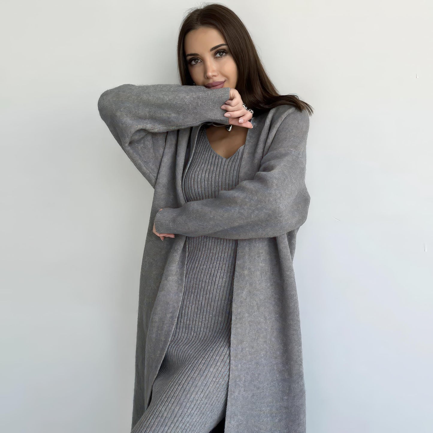 Knit Dress & Cardigan Set – Two Piece Sleeveless Bodycon Outfit, Casual Elegant Women’s Clothing - Sultani Trade Company