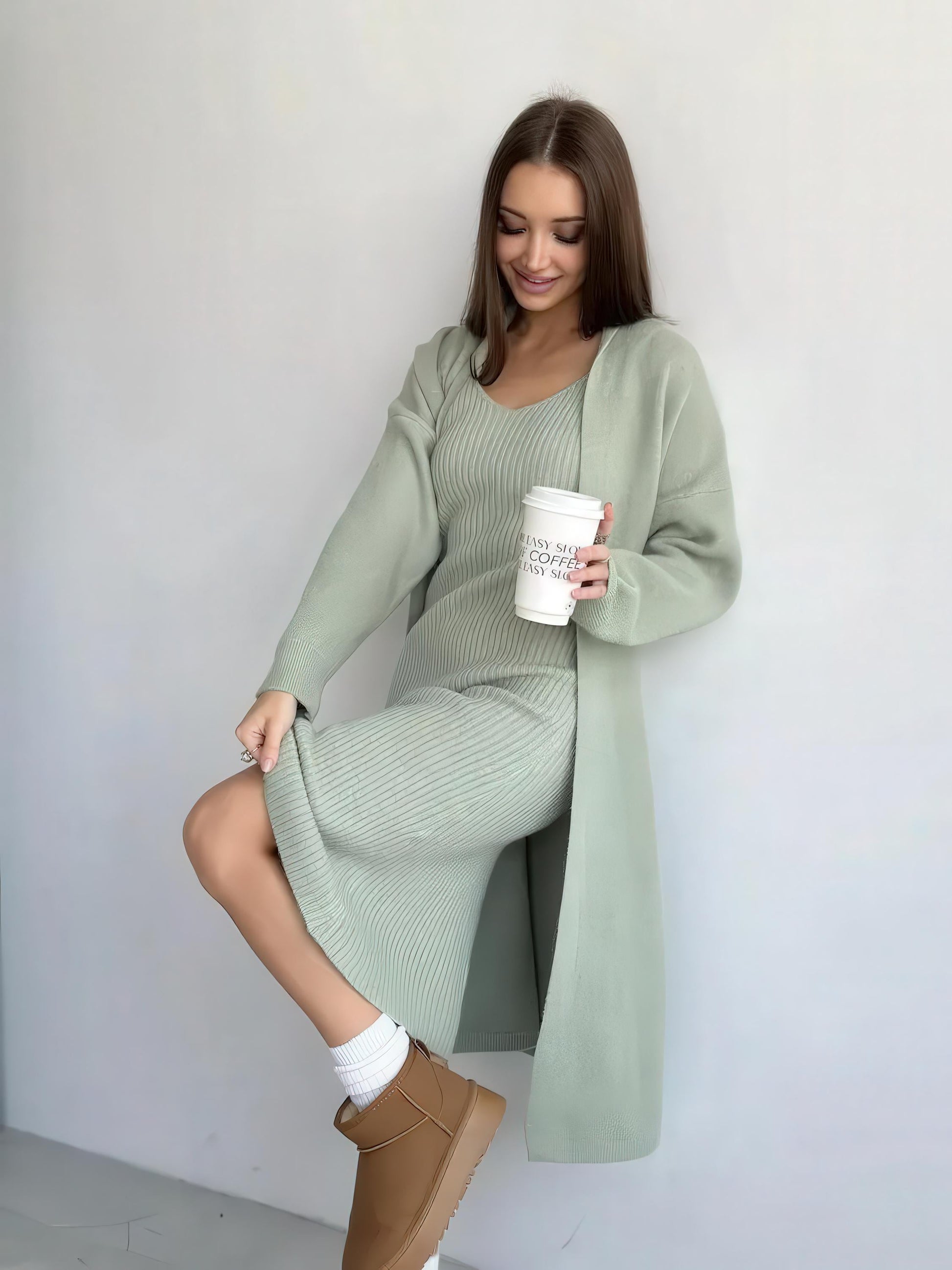 Knit Dress & Cardigan Set – Two Piece Sleeveless Bodycon Outfit, Casual Elegant Women’s Clothing - Sultani Trade Company