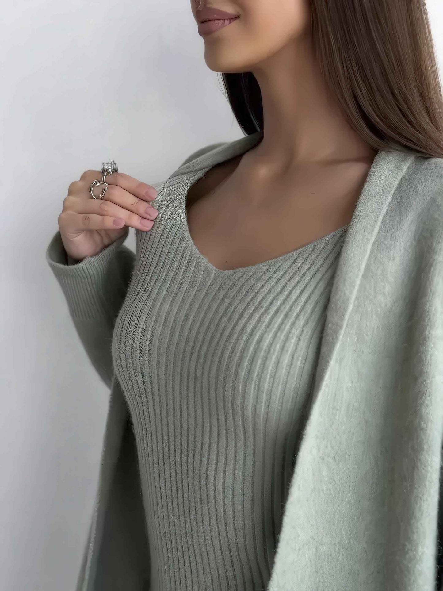 Knit Dress & Cardigan Set – Two Piece Sleeveless Bodycon Outfit, Casual Elegant Women’s Clothing