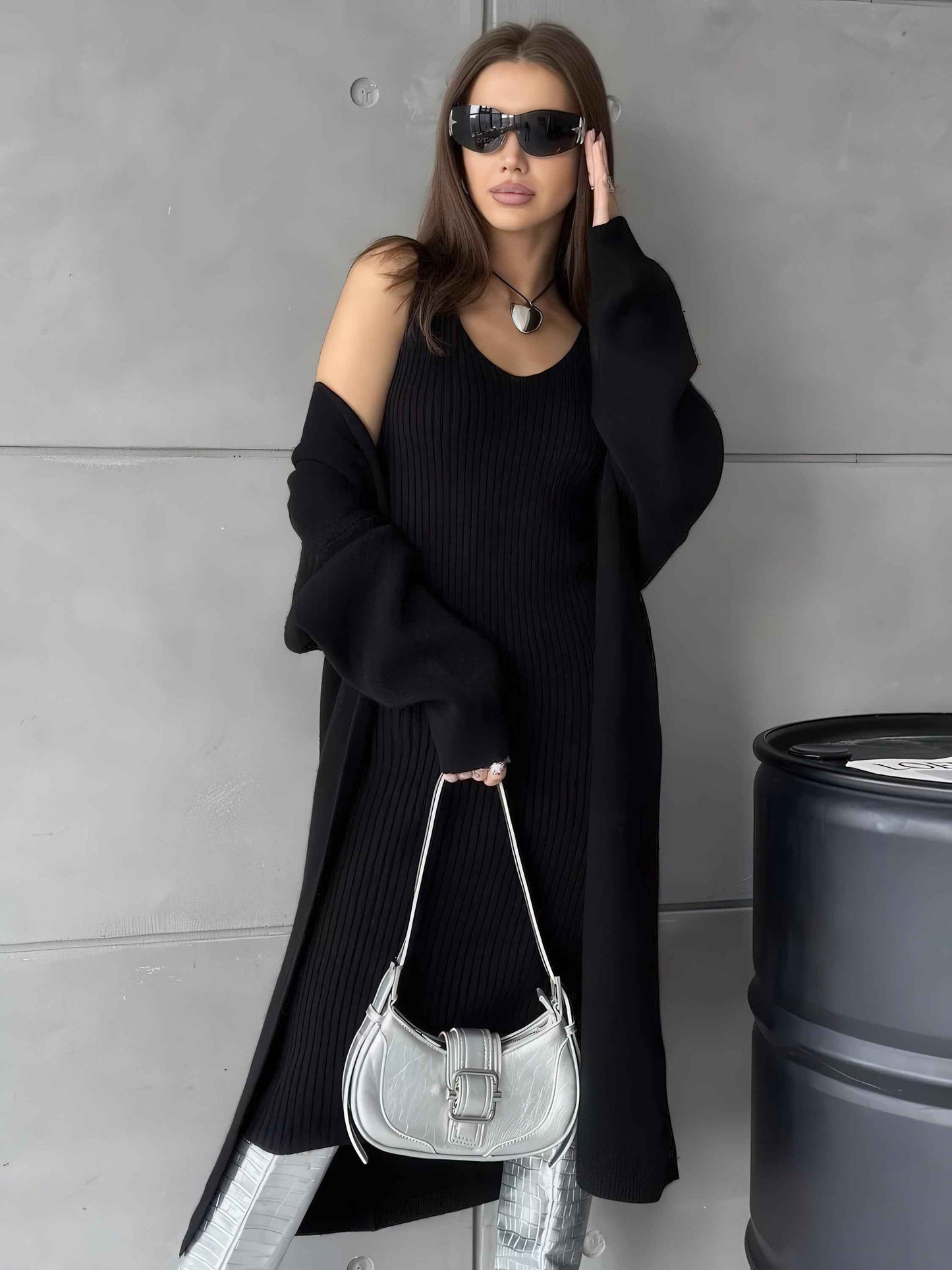 Knit Dress & Cardigan Set – Two Piece Sleeveless Bodycon Outfit, Casual Elegant Women’s Clothing