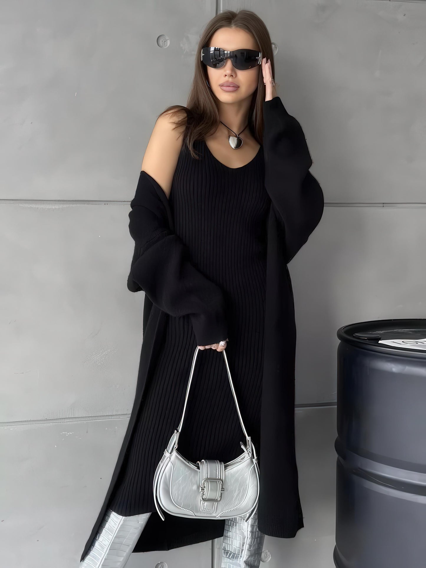 Knit Dress & Cardigan Set – Two Piece Sleeveless Bodycon Outfit, Casual Elegant Women’s Clothing - Sultani Trade Company