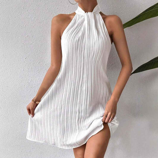 Women's Hanging Neck Pleated Drape Cross Dress