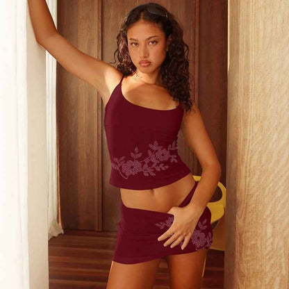 Rhinestone Suspenders Slim Fit Hot Girl Skirt Suit