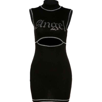 Fashion street beat letter rhinestone slim dress