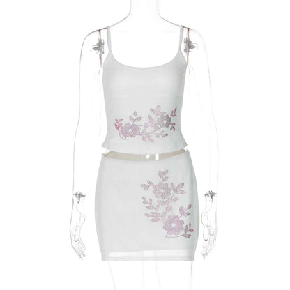 Rhinestone Suspenders Slim Fit Hot Girl Skirt Suit