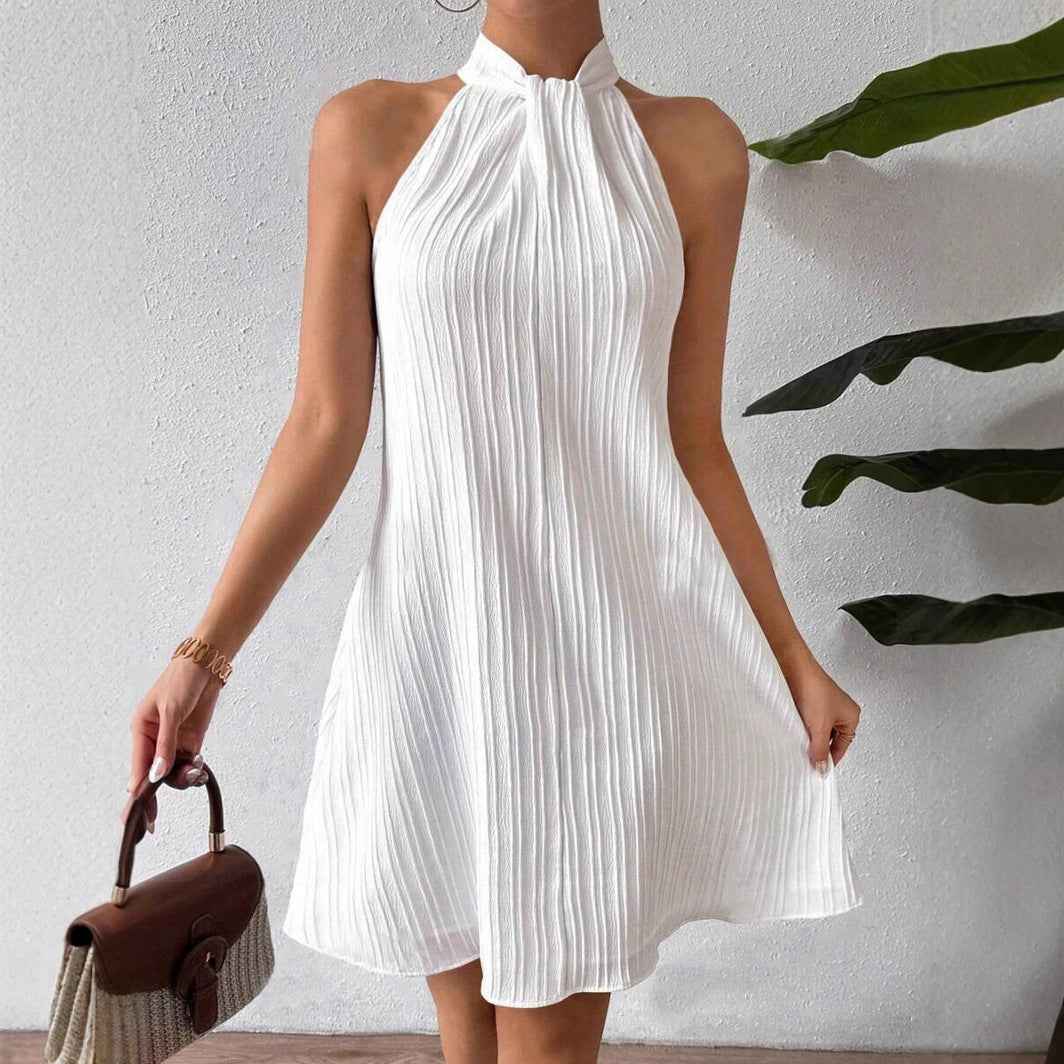 Women's Hanging Neck Pleated Drape Cross Dress