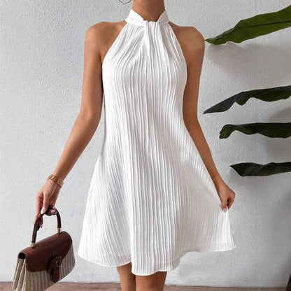 Women's Hanging Neck Pleated Drape Cross Dress