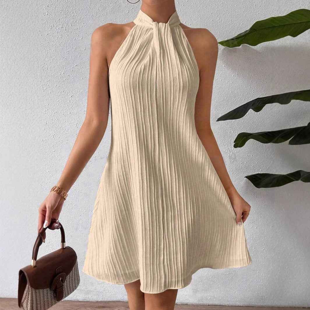 Women's Hanging Neck Pleated Drape Cross Dress