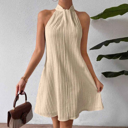 Women's Hanging Neck Pleated Drape Cross Dress