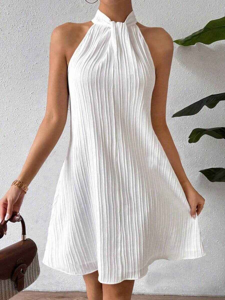 Women's Hanging Neck Pleated Drape Cross Dress