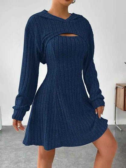 Women's Two-piece Set Dresses New Fashion Fall Winter Hooded Shawl Long-sleeved Vest Short Skirt