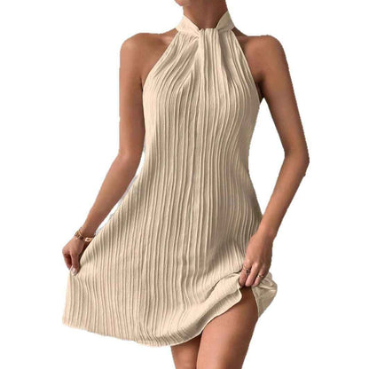 Women's Hanging Neck Pleated Drape Cross Dress