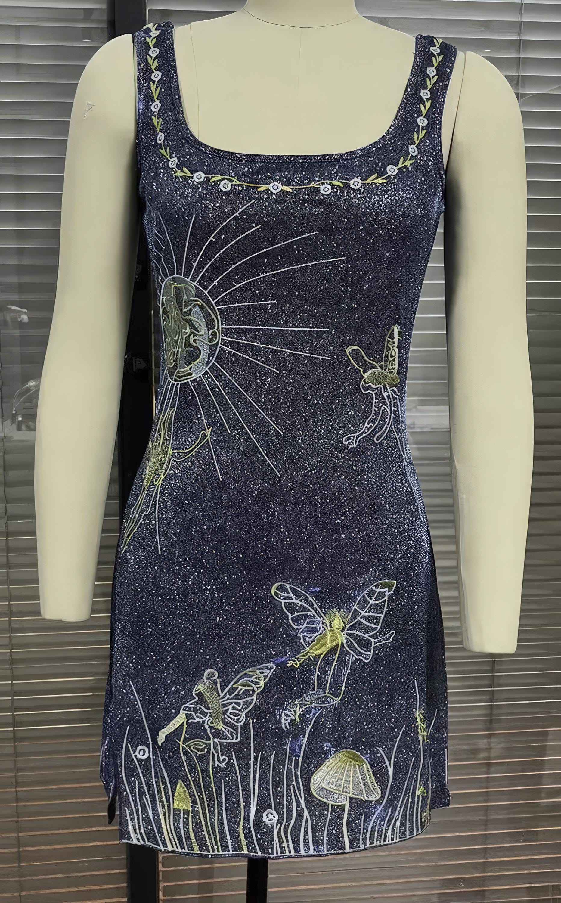 Modern Elegance Embroidered Mini Dress – Sexy Slim Fit Party Dress with Strappy Design and 3D Floral Details