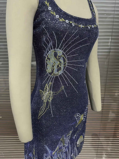 Modern Elegance Embroidered Mini Dress – Sexy Slim Fit Party Dress with Strappy Design and 3D Floral Details