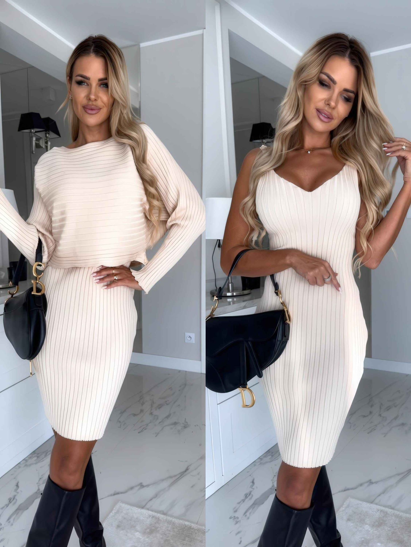 Modern Matching Ensemble: Long Sleeve Top + Suspender Skirt