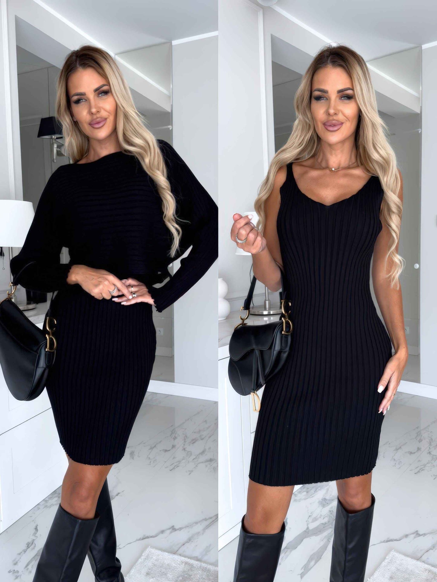 Modern Matching Ensemble: Long Sleeve Top + Suspender Skirt