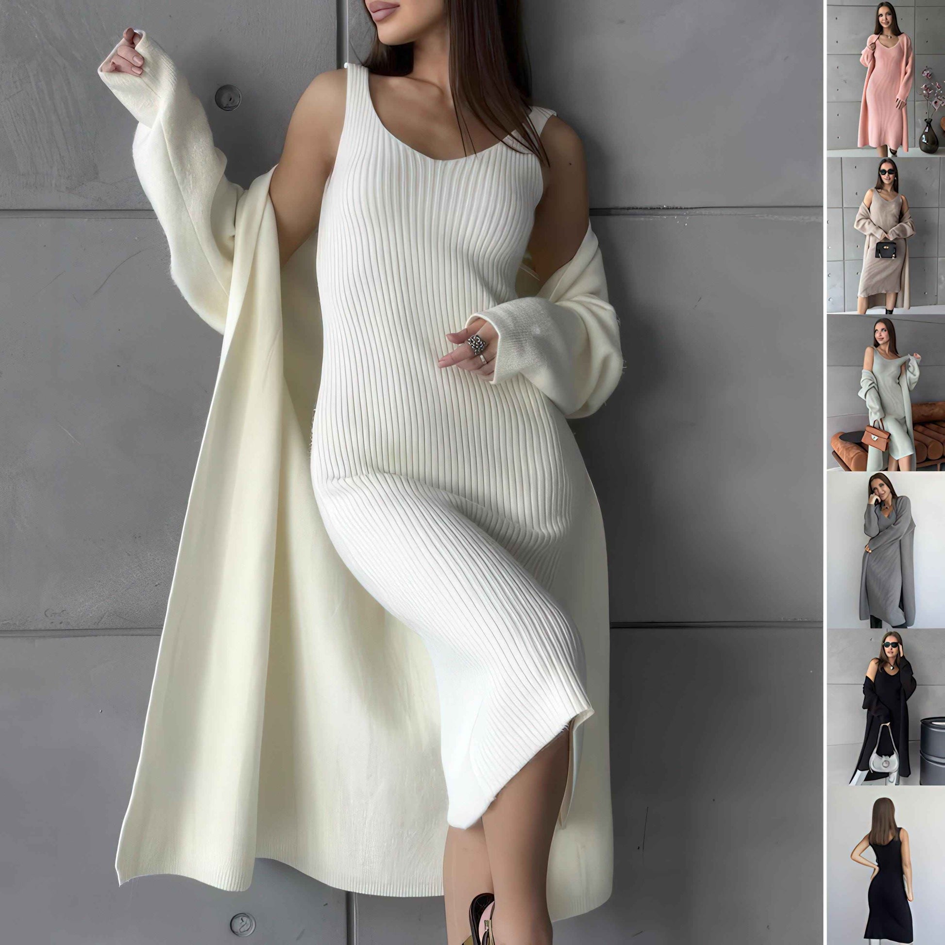 Knit Dress & Cardigan Set – Two Piece Sleeveless Bodycon Outfit, Casual Elegant Women’s Clothing