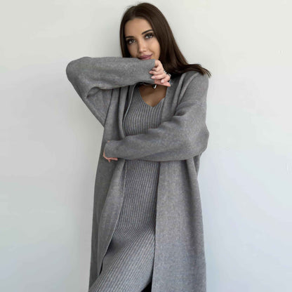 Knit Dress & Cardigan Set – Two Piece Sleeveless Bodycon Outfit, Casual Elegant Women’s Clothing