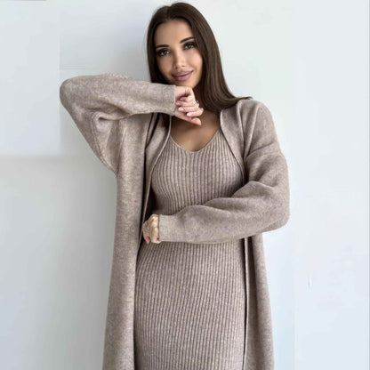 Knit Dress & Cardigan Set – Two Piece Sleeveless Bodycon Outfit, Casual Elegant Women’s Clothing
