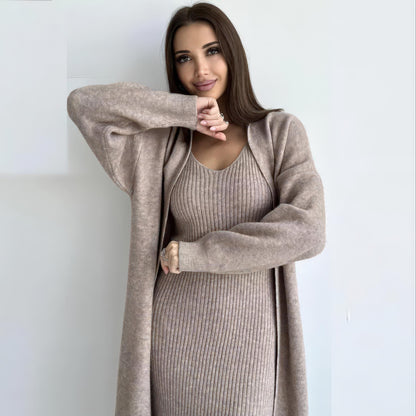 Knit Dress & Cardigan Set – Two Piece Sleeveless Bodycon Outfit, Casual Elegant Women’s Clothing - Sultani Trade Company