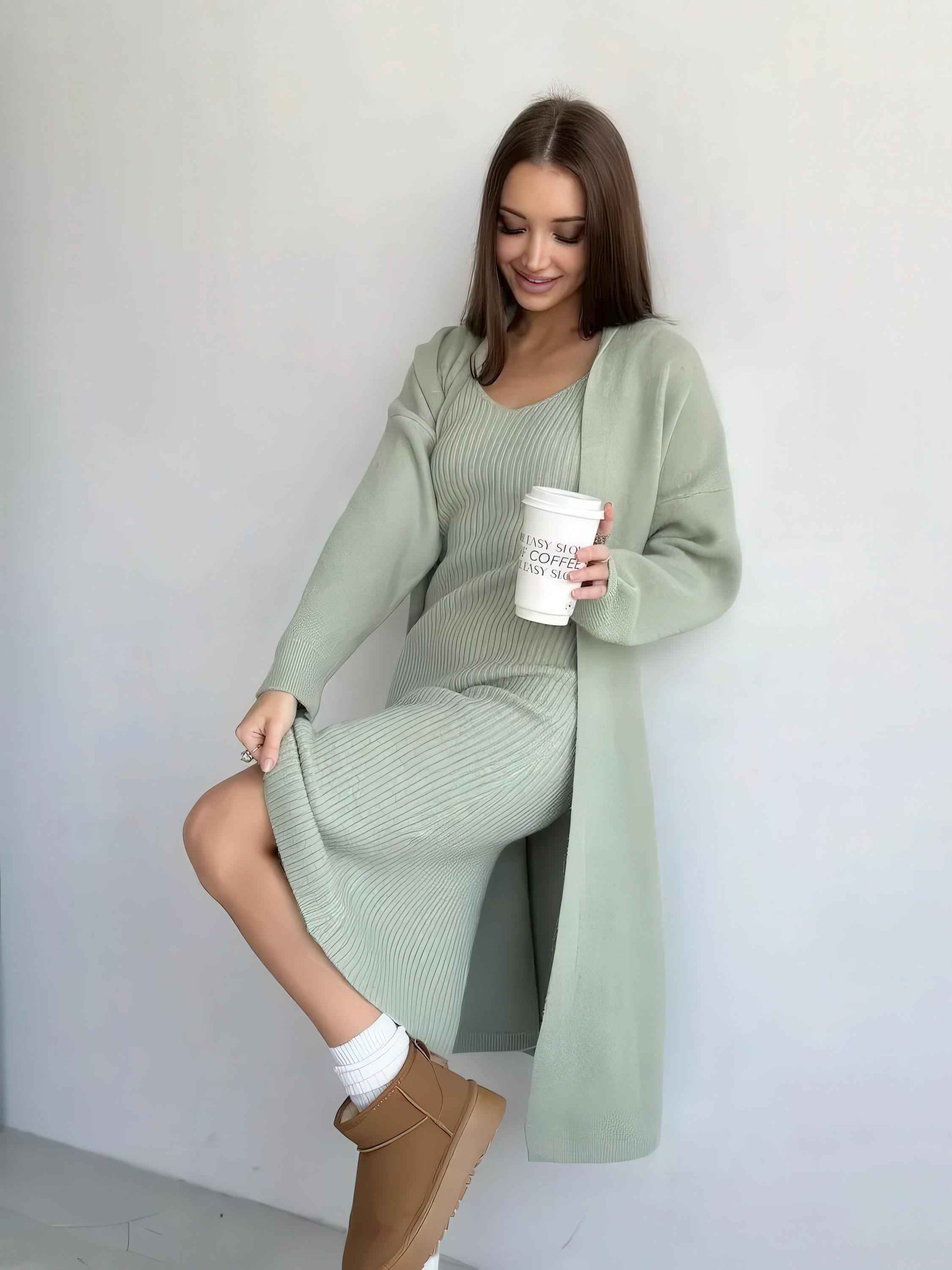 Knit Dress & Cardigan Set – Two Piece Sleeveless Bodycon Outfit, Casual Elegant Women’s Clothing