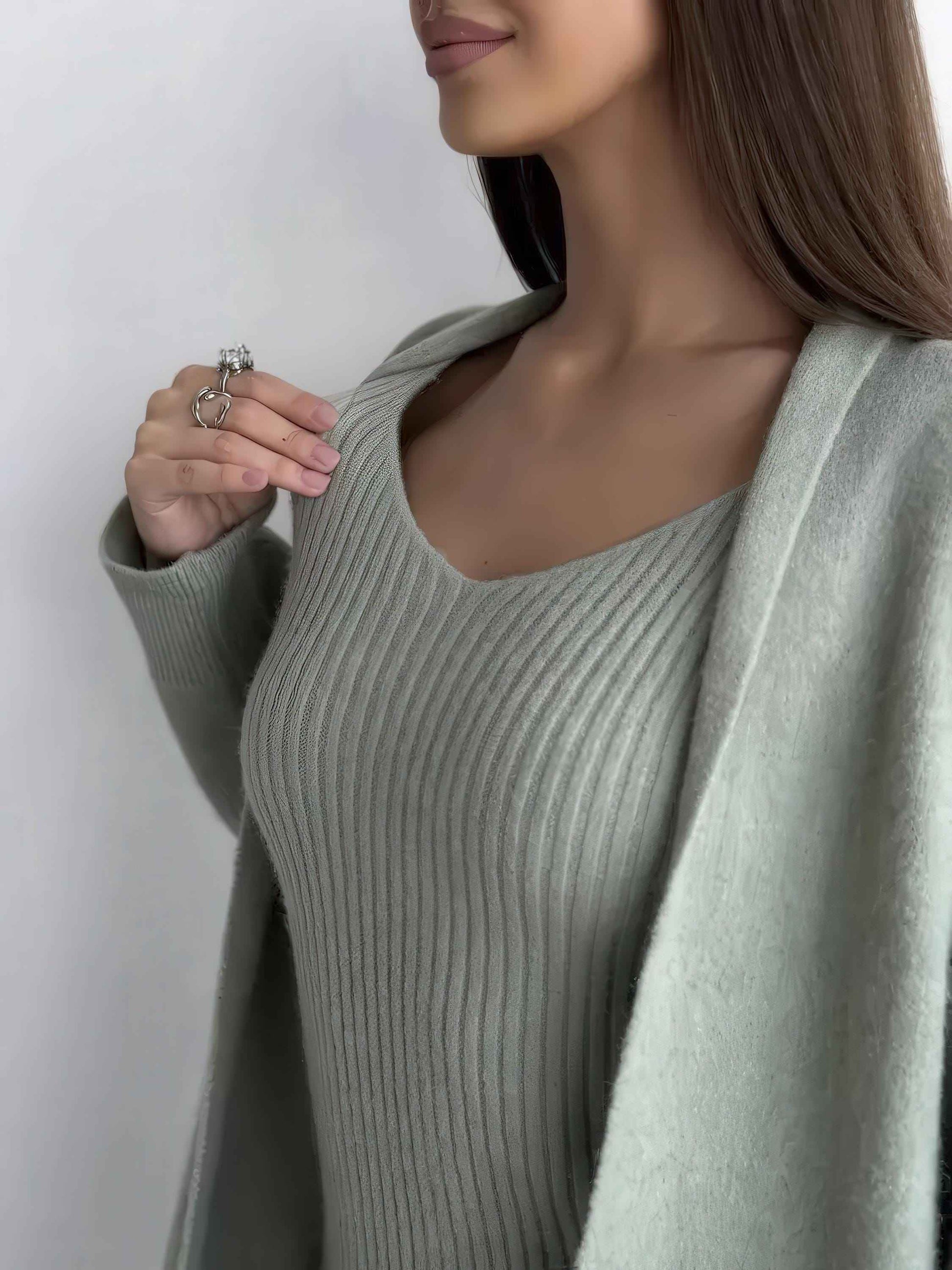 Knit Dress & Cardigan Set – Two Piece Sleeveless Bodycon Outfit, Casual Elegant Women’s Clothing