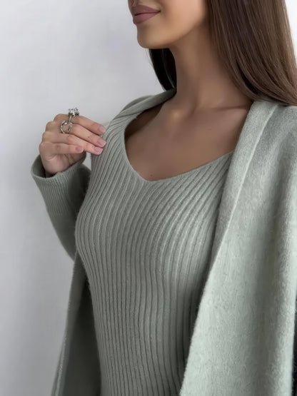 Knit Dress & Cardigan Set – Two Piece Sleeveless Bodycon Outfit, Casual Elegant Women’s Clothing - Sultani Trade Company