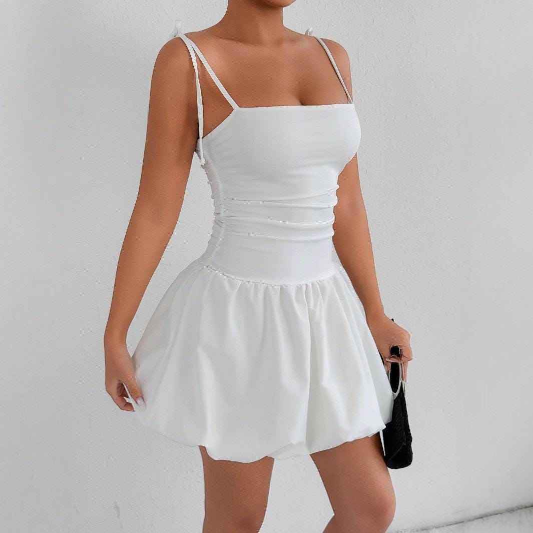Stylish White Strap Tube Top Dress - Sexy Slim Fit Bud Skirt - Fresh European American Style