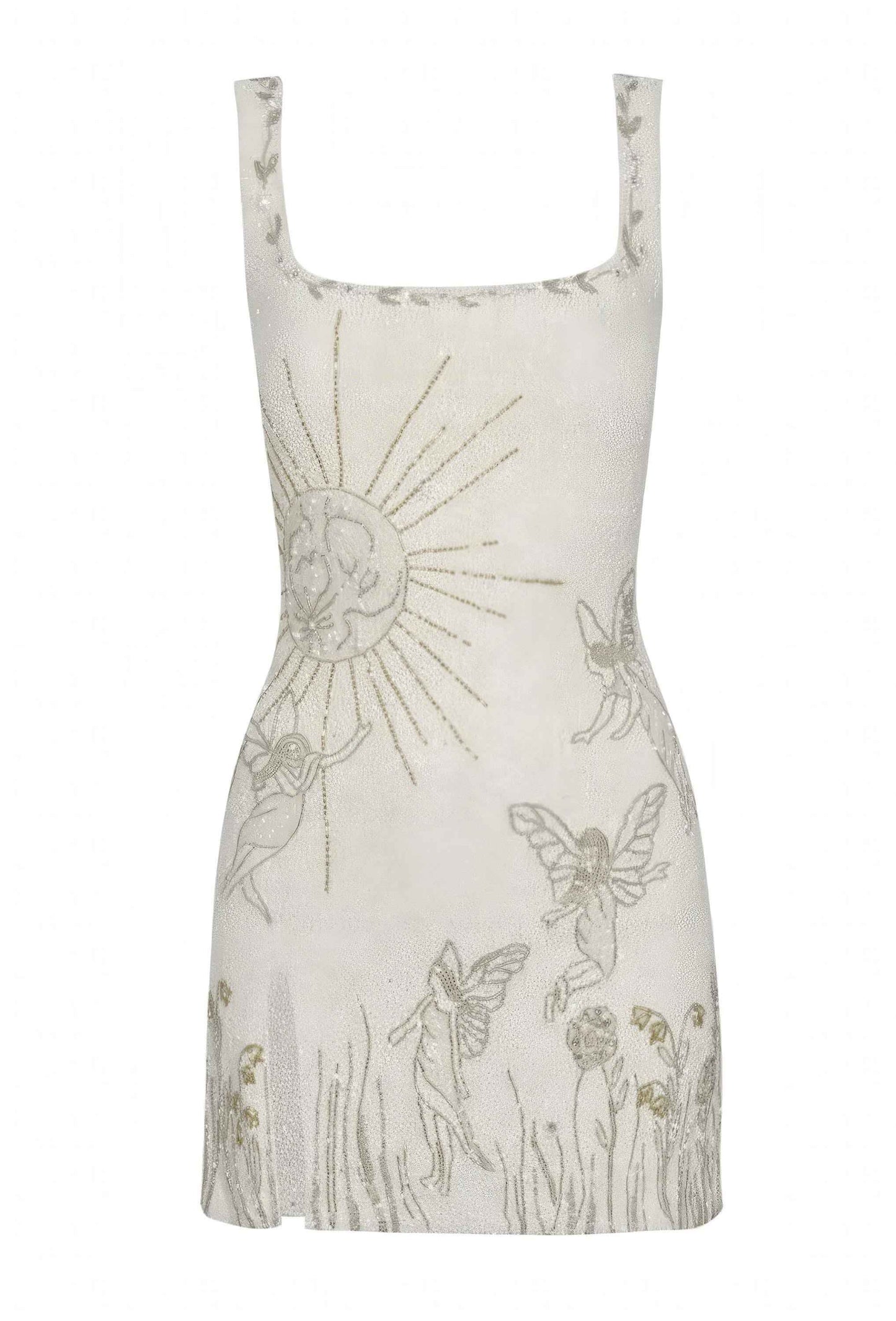 Modern Elegance Embroidered Mini Dress – Sexy Slim Fit Party Dress with Strappy Design and 3D Floral Details