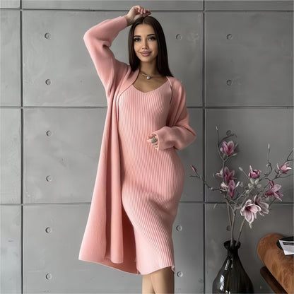 Knit Dress & Cardigan Set – Two Piece Sleeveless Bodycon Outfit, Casual Elegant Women’s Clothing - Sultani Trade Company