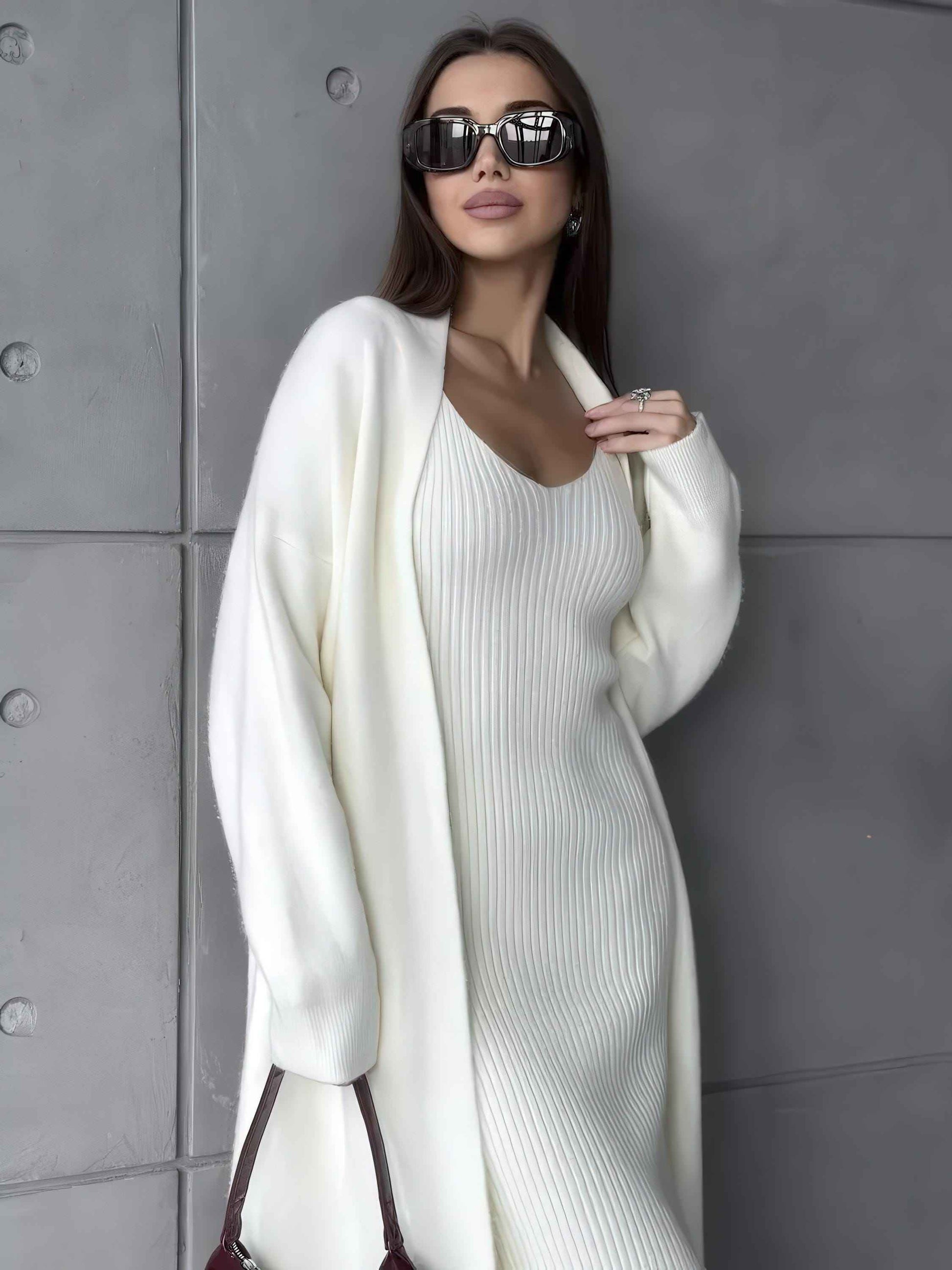 Knit Dress & Cardigan Set – Two Piece Sleeveless Bodycon Outfit, Casual Elegant Women’s Clothing
